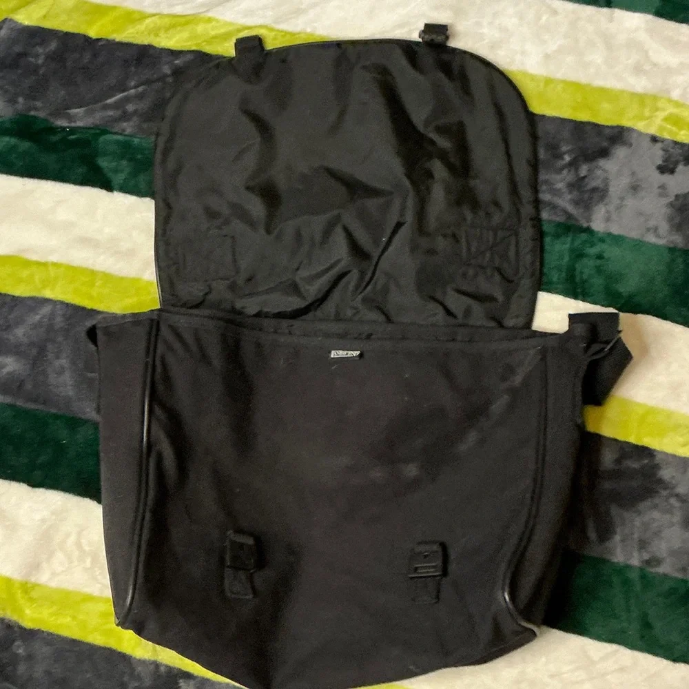 Lands' End Black Messenger Bag with Red, Green, Yellow & Blue Accents